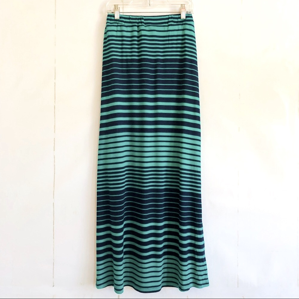 Olive & Oak Navy Blue & Green Striped Maxi Skirt